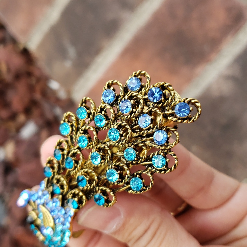 Vintage Womens Hair Barrette Peacock Rhinestone Hair Clip Victorian Timeless - Picture 9 of 13